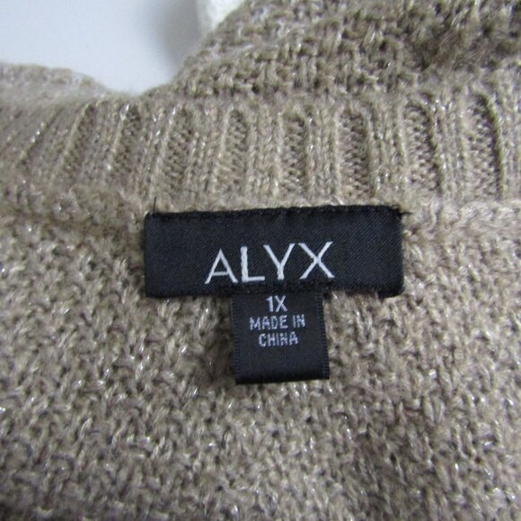 Alyx Colorblock Sweater 1X Tan Asymmetrical Knit Cozy Shimmer Normcore Casual - Picture 8 of 9